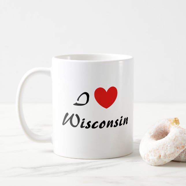 I Love Wisconsin Coeur Typographie Coffee Mug (Avec donut)