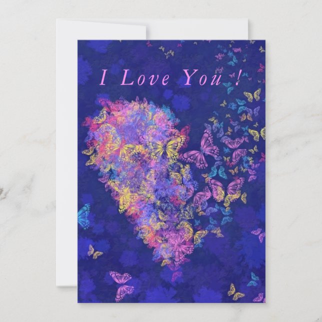 I Love You Card Papillon Coeur Romantique Amour (Devant)