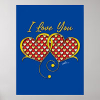 I Love You Design Gold Hearts Poster