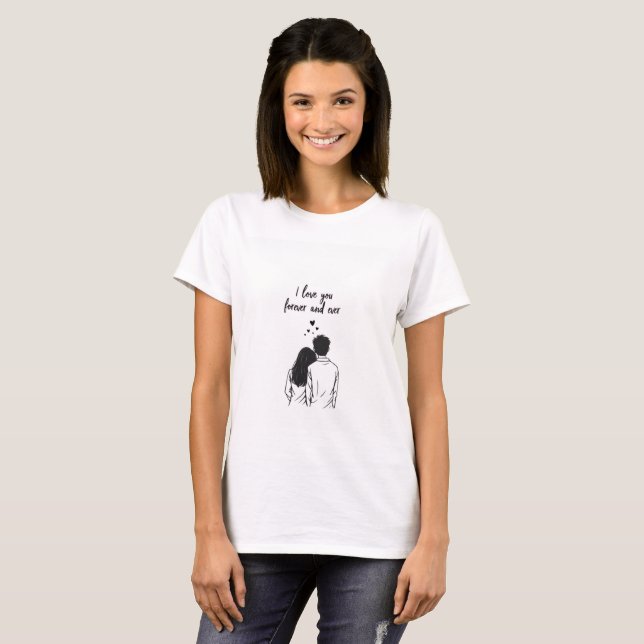 I Love You Forever Line Art Couple T-Shirt (Devant entier)
