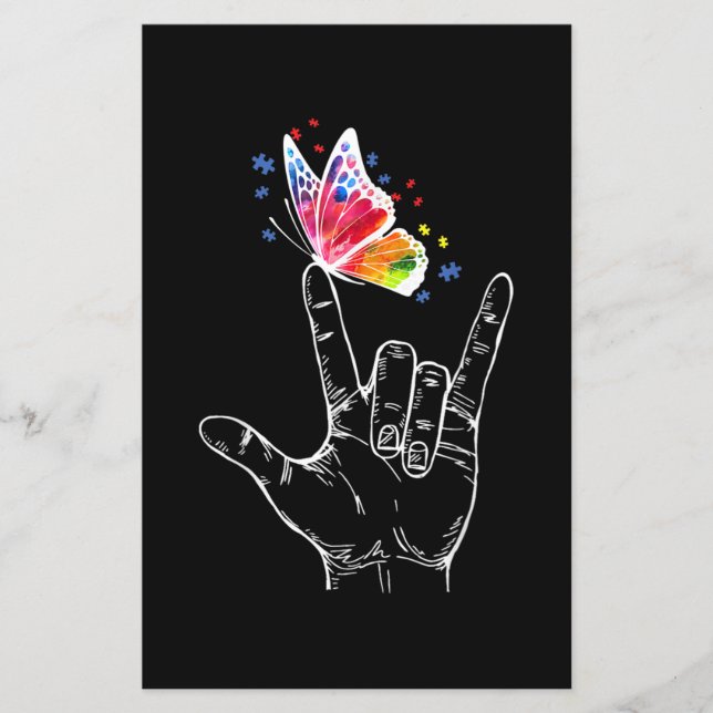 I Love You Hand Sign Language Butterfly Autism (Devant)