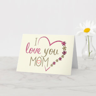I Love You Maman Carte Fête de la Mère avec Coeur