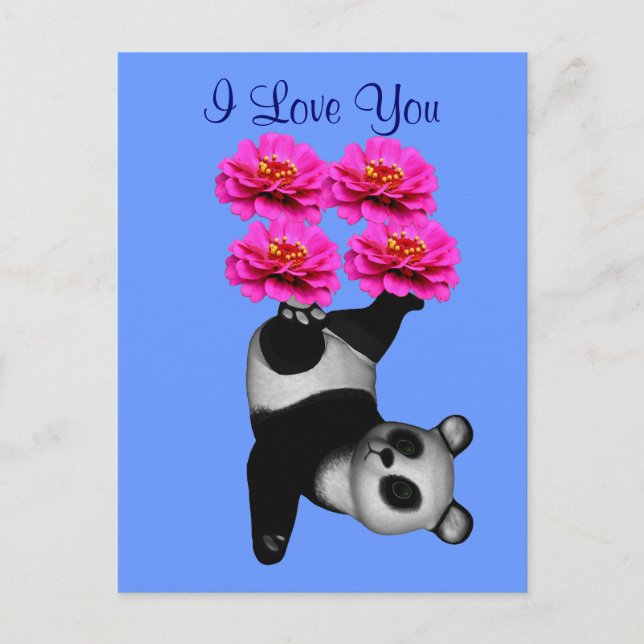 I Love You Panda Bear Flower Photo Carte postale (Devant)