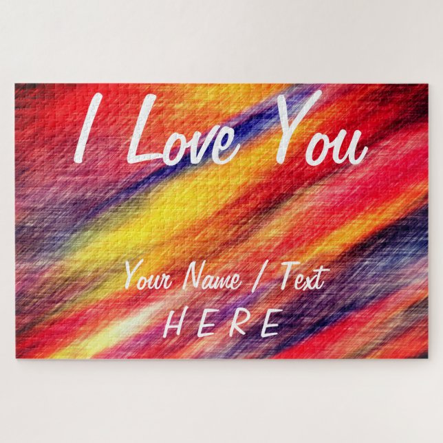 I Love You Puzzle Nom du texte Couleurs romantique (Horizontal)