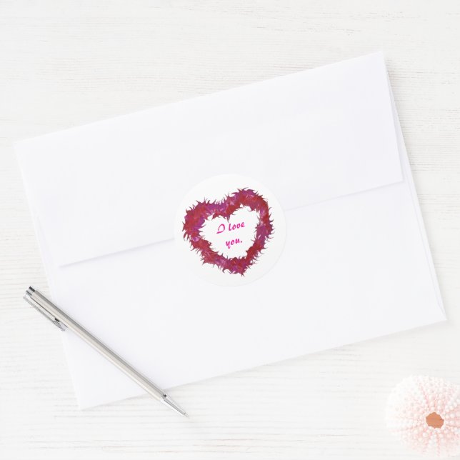I love you, red wispy heart stickers (Enveloppe)
