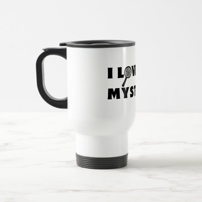 I Loy Cosy Mysteries Travel Mug in White & Black (Gauche)