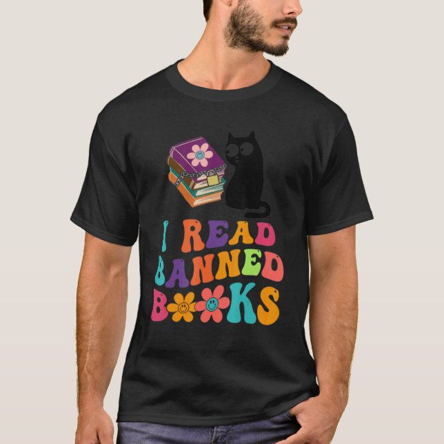 I Read Banned Books Tshirt Black Cat Reader Bookwo (Devant)