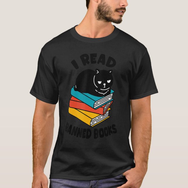 I Read Banned Books Tshirt Black Cat Reader Bookwo (Devant)
