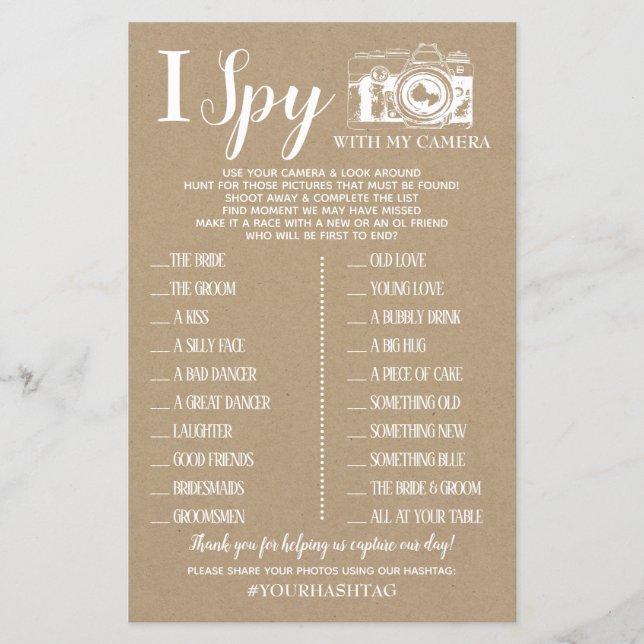 I Spy mariage réception jeu anglais espagnol jeu (Devant)