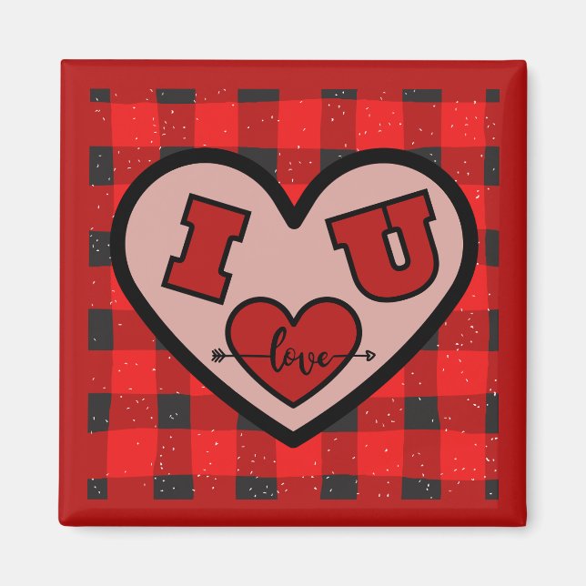 I ♥ U I Love You Buffalo Plaid Magnet (Devant)