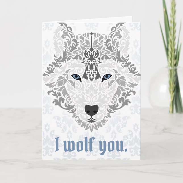 I Wolf You - Gris sur la carte de la Saint-Valenti (Devant)
