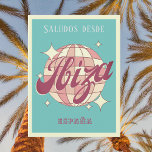 Ibiza España rétro parti vintage Carte postale<br><div class="desc">Ibiza Isla de España,  Espagne,  Retro Vintage Design avec une boule de disco en rose,  et des teintes de pêche à l'abricot. Cette belle carte postale est une carte de voeux parfaite pour les résidents,  les visiteurs,  les touristes ou les fans d'Ibiza.</div>