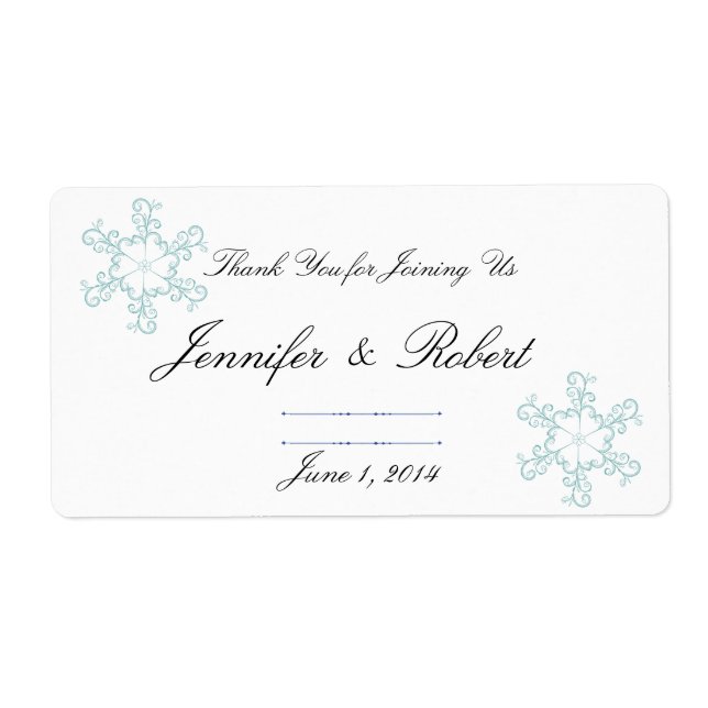 Ice Blue Heart Snowflake Mariage Étiquette d'eau (Devant)
