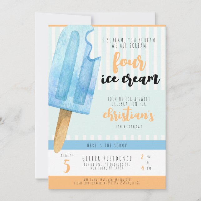 Ice Cream 4th Birthday Party Invitation (Devant)