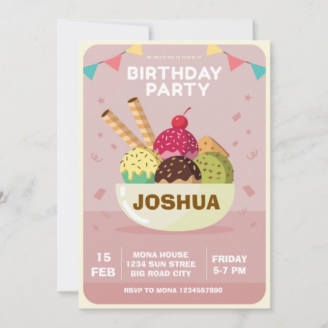 Ice Cream Birthday Invitation  Sweet Treats Sunday (Devant)