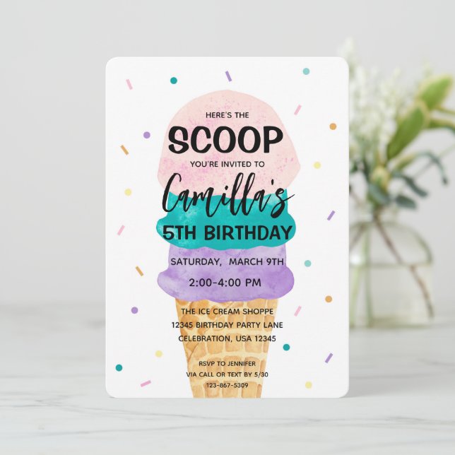 Ice Cream Cone Girl Anniversaire Fête Invitation (Debout devant)