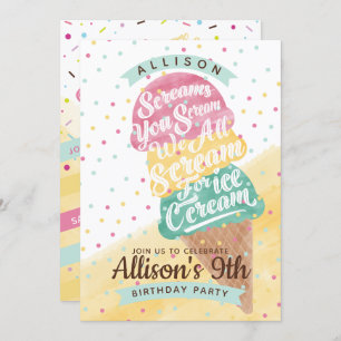 Ice Cream Cone Scoops Anniversaire Fête Invitation