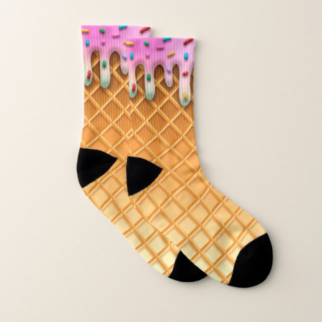 Ice Cream Drip Waffle Cone Pink With Sprinkles (Paire)