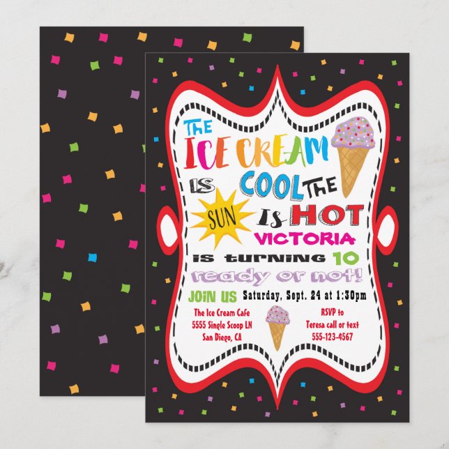 Ice Cream Party Funky Fun Invitation (Devant / Derrière)