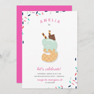 Ice Cream Party Invitation d'anniversaire rose pou