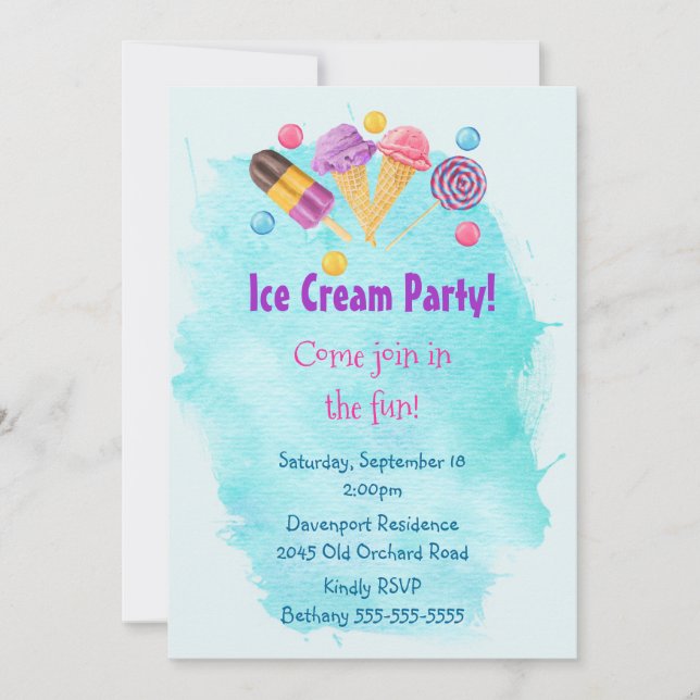 Ice Cream Party Popsicle lollipop Invitation (Devant)