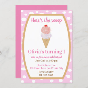 Ice Cream Party Premier anniversaire Invitation en