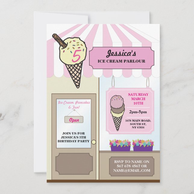 Ice Cream Shop Parlor Birthday Party Invitation (Devant)