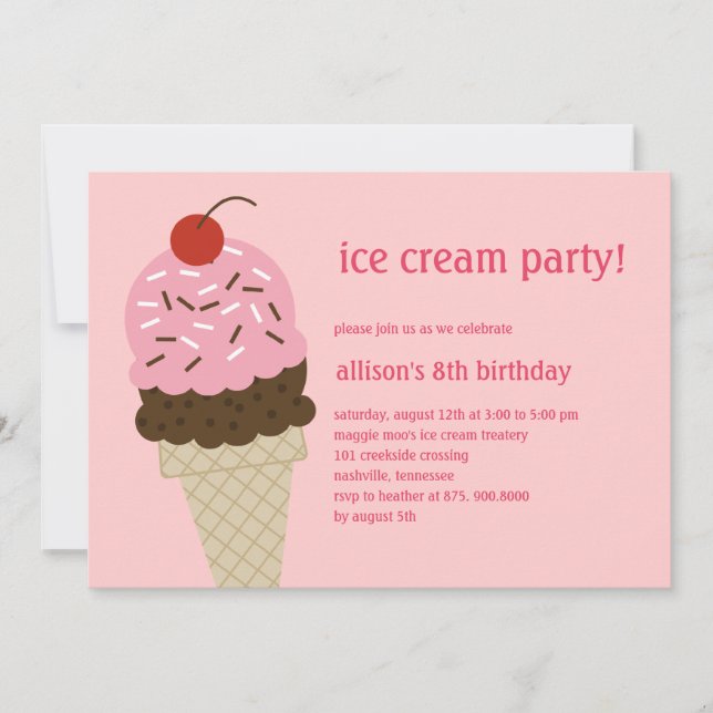 Ice Cream Shoppe Invitation Anniversaire - Pink (Devant)