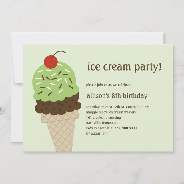 Ice Cream Shoppe Invitation d'anniversaire - Green (Devant)