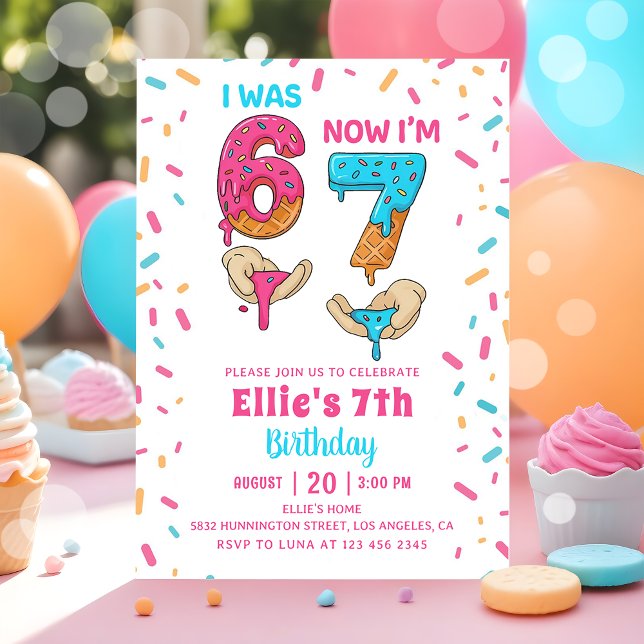 Ice Cream Six Seven Girl Birthday Invitation (Créateur téléchargé)