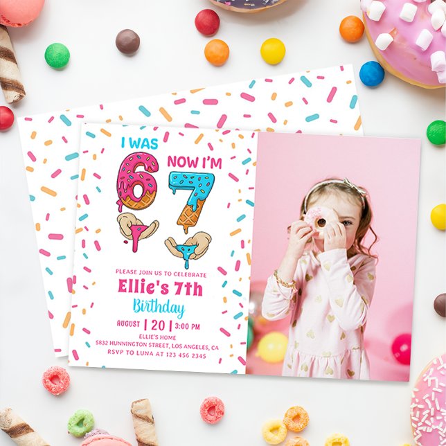 Ice Cream Six Seven Girl Birthday Photo Invitation (Créateur téléchargé)