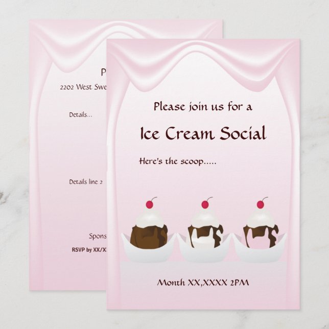 Ice Cream Social Custom Invitation (Devant / Derrière)