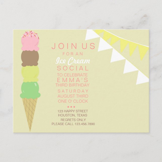 Ice Cream Social Party Invitation (Devant)