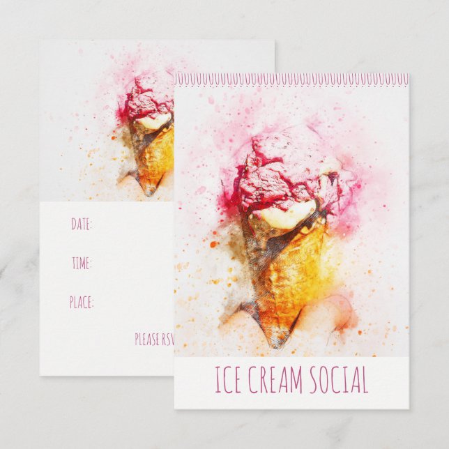Ice Cream Social Party Invitation (Devant / Derrière)