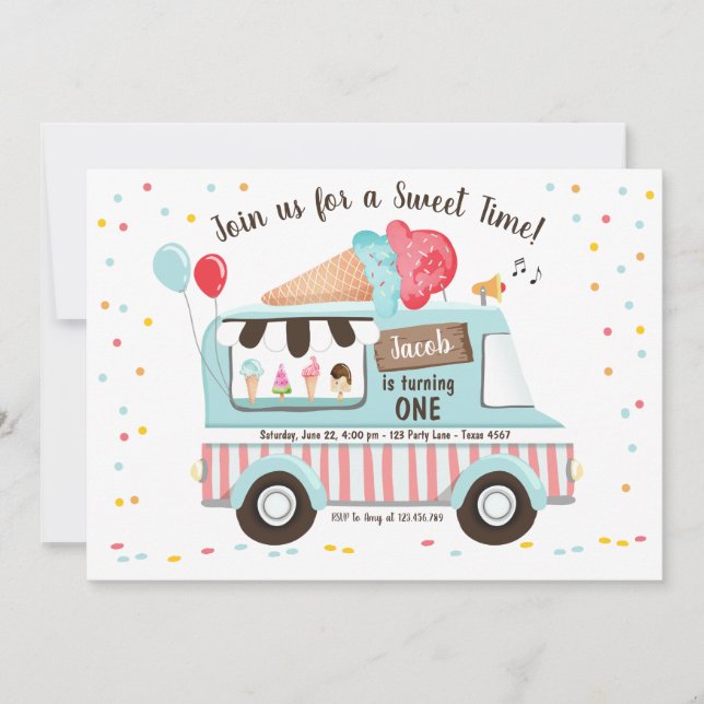 Ice Cream Truck Invitation Boy Girl (Devant)