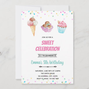 Ice crème sundea cupcake invitation