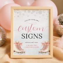 Ice Skating Teen Birthday Custom Sign - Pink Bow