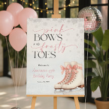 Ice Skating Teen Birthday Welcome Sign - Pink Bow