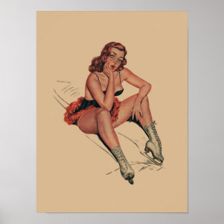Ice Skating Vintage Pin Up Girl Poster