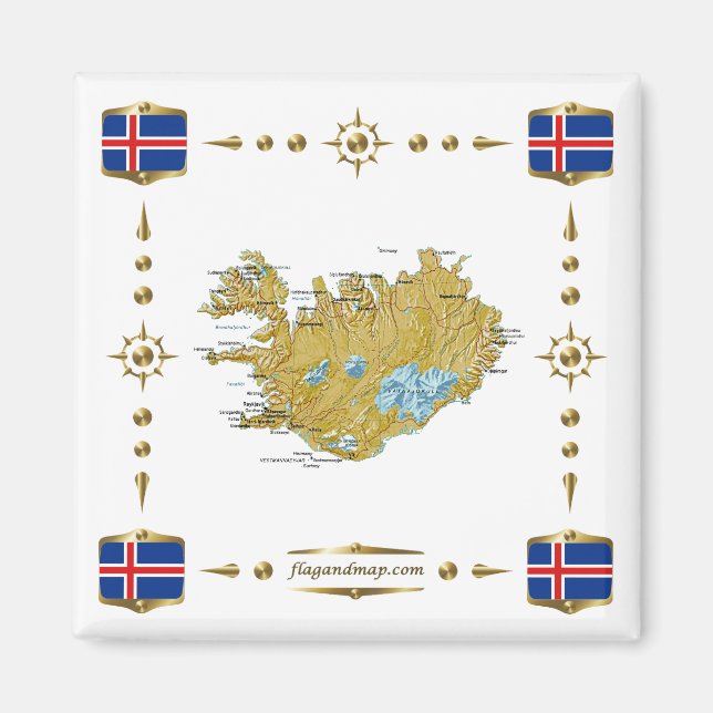 Iceland Map + Flags Aimant (Devant)
