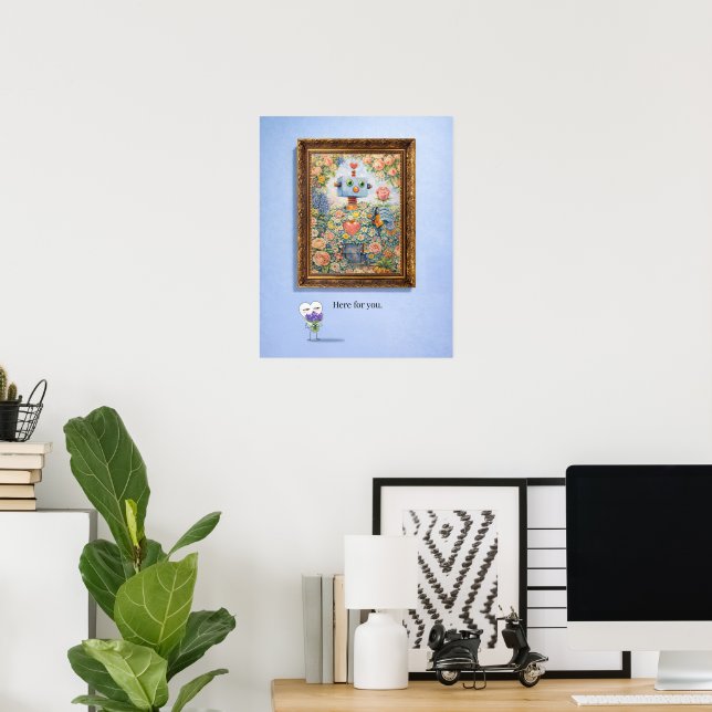 Ici pour Vous – Affiche de Robot Floral Cadre (Bureau à domicile)