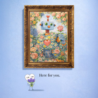 Ici pour vous – Carte d'art robot floral