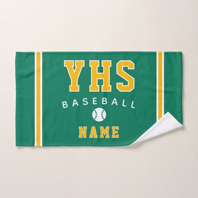 Icône de baseball, nom personnalisé et école, cade (Serviette à main)