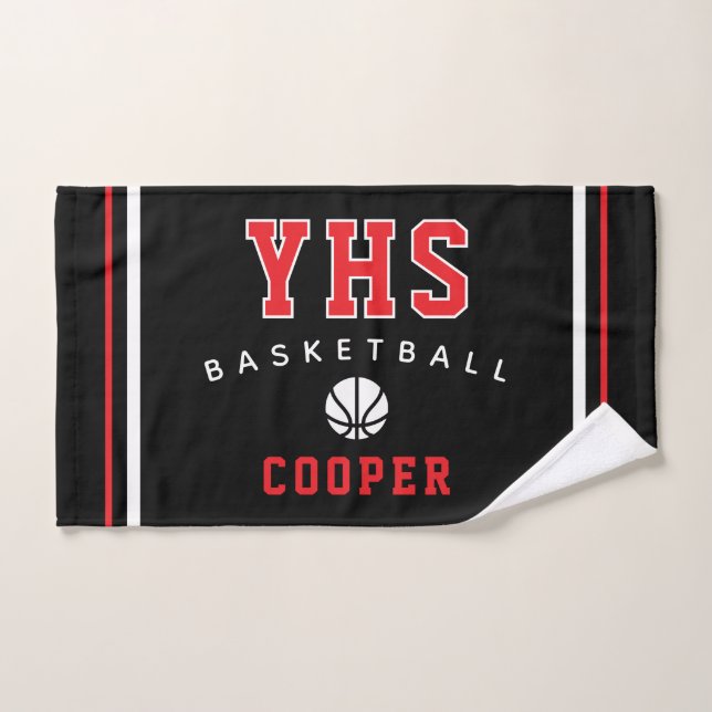 Icône de basket-ball, nom personnalisé et école, c (Serviette à main)