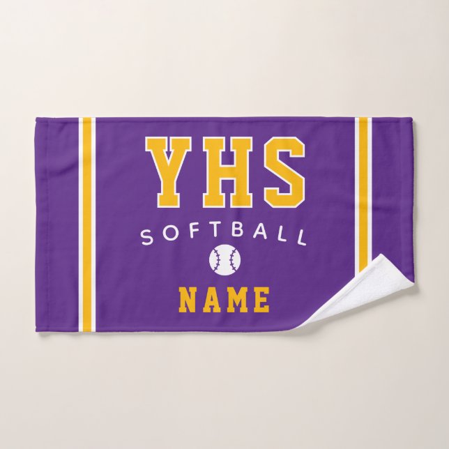 Icône de softball, nom personnalisé et école, cade (Serviette à main)