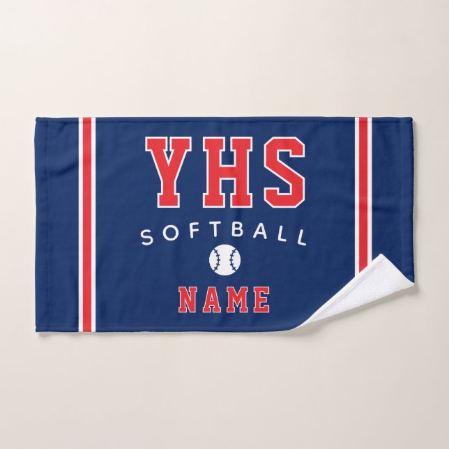 Icône de softball, nom personnalisé et école, cade (Serviette à main)