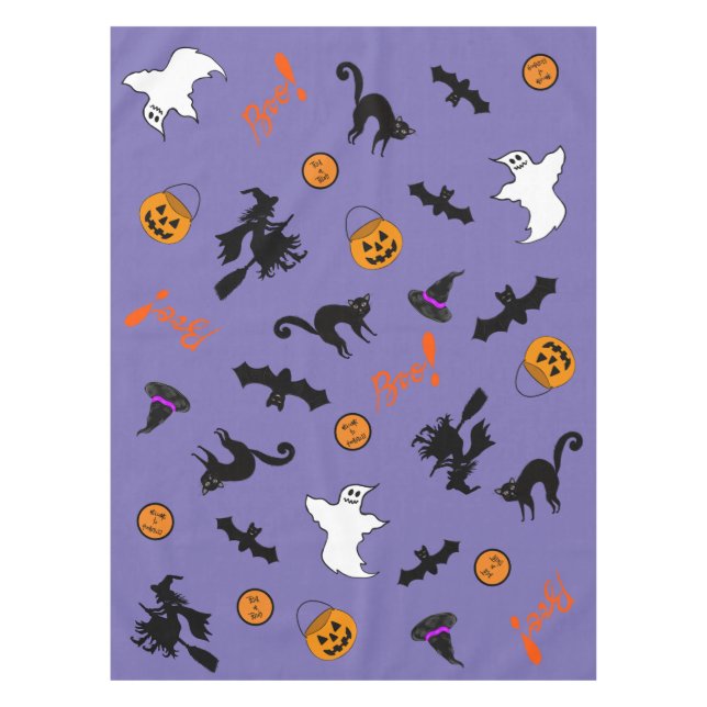 Icône d'Halloween mignonne et Éffrayante Nappe vio (Devant)