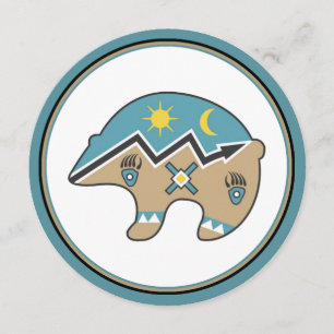 Icône d'ours amérindienne, bleu, brun Invitation