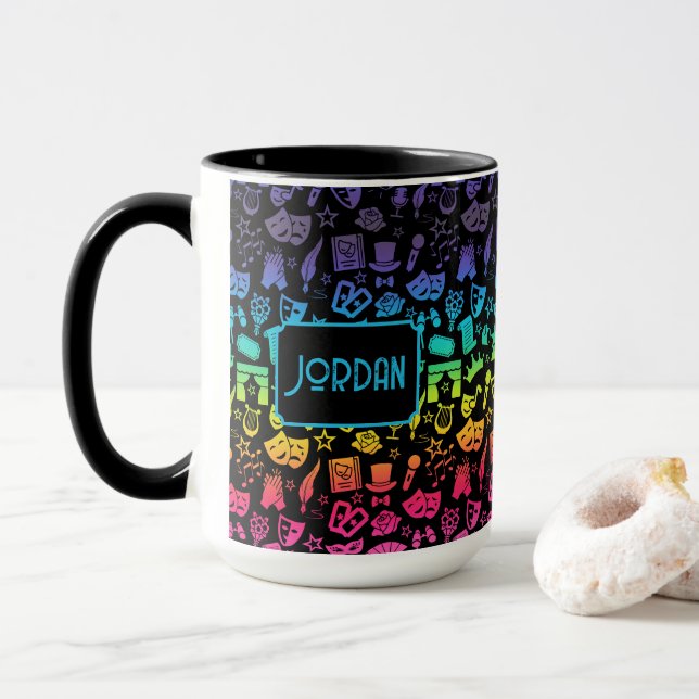 Icônes arc-en-ciel Lover sur Mug noir (Avec donut)