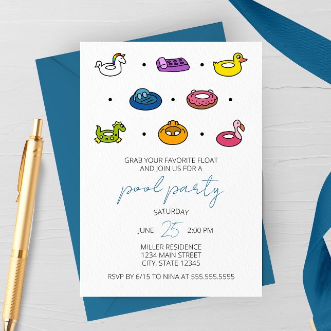 Icônes de radeaux de piscine Invitation à la fête  (Pool Party Raft Icons Party Invitation )